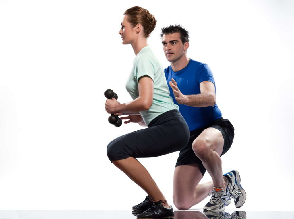 couple man and woman exercising workout on white background